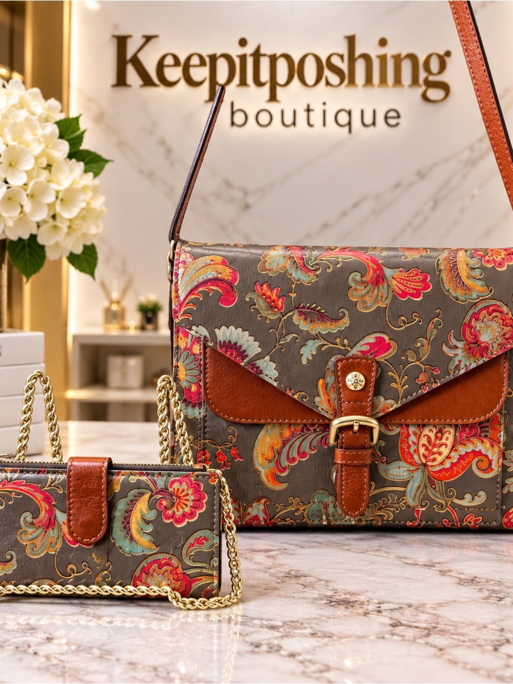Patricia Nash Multi-Color Paisley Crossbody with matching wallet